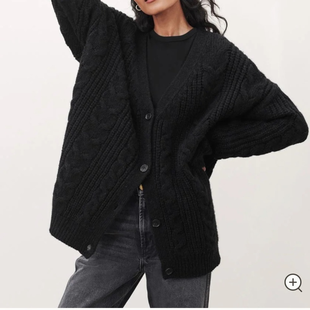Jenni Kayne Black Cable Cocoon Cardigan, soft wool blend Sz L